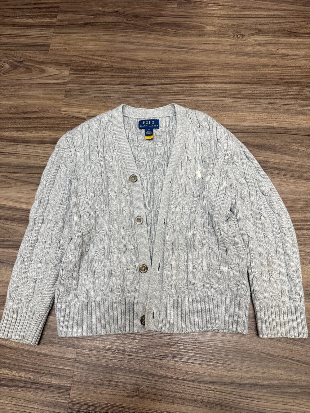 I Polo by Ralph Lauren girl sz 6 grey cable knit sweater cardigan